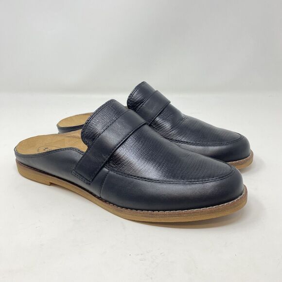 Taos Women's Size 9 Royal Black Snake Embossed Leather Slip On Mules Flats - Picture 7 of 12